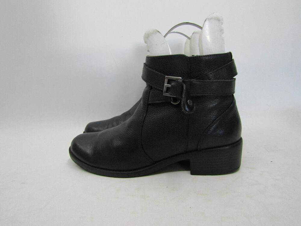 ANNE KLEIN Womens Size 8 M Black Leather Zip Buckle Ankle Fashion Boots Bootie